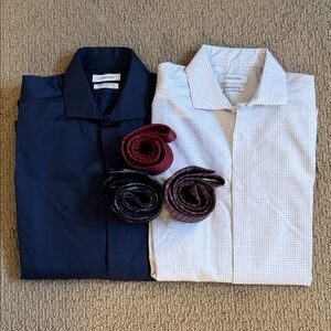 Calvin Klein Men's Slim Fit sz 15  No Iron Dress Shirts/Tie Bundle.  EUC